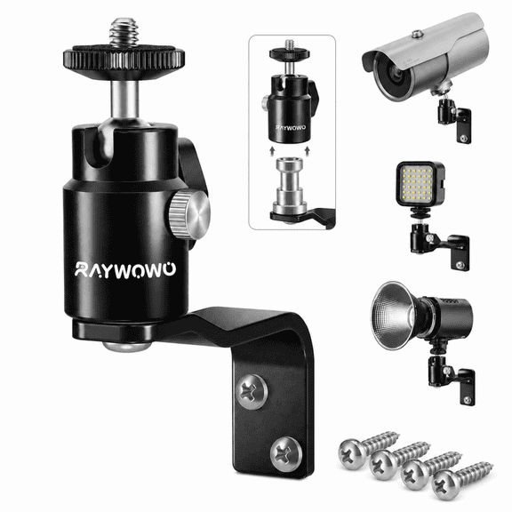 Raywowo Metal Camera Wall Mount, Security Camera Mount with 1/4" Screw & 5/8" Stud, 360°Adjustable Indoor Outdoor Wall/Ceiling Bracket for Arlo, Wyze, Eufy, CCTV, Speaker, Studio Light, Reolink