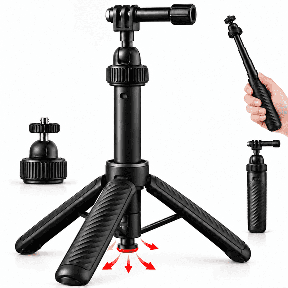 Raywowo Auto-Opening Mini Selfie Stick Tripod for GoPro Hero 13-8, 20 in Extendable Camera Tripod with 360 Ball Head & 1/4" Screw for Insta360 X6, X5, DJI Osmo Action 5 Pro, Travel Vlog