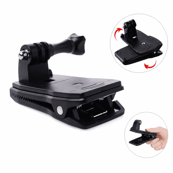 Raywowo Backpack Clip Mount, 360 Rotation Adjustable Hat Clip, Action Camera Backpack Mount for GoPro Hero 13 12 11 10 9 8 7, DJI Osmo Action6/ 5 Pro/ 4, Firm Grip Stable Support, Travel Essentials