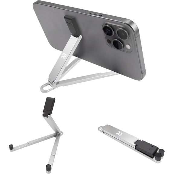 Raywowo Foldable Phone Stand, Portable Adjustable Desk Phone Holder for iPhone 17 Pro 16 15 14, Samsung S25, All Smart Phones, Office Desk Accessories, Silver
