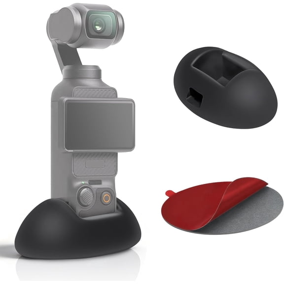Raywowo Silicone Stand Base for DJI Osmo Pocket 3 & 4, Portable Non-Slip Desktop Mount with Adhesive Pad, Charging Hole Support Stand Accessories for Vlog, Car Use, Black