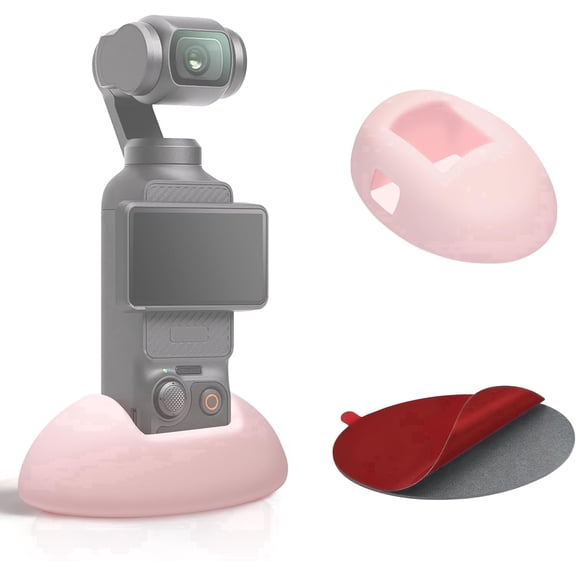 Raywowo Silicone Stand Base for DJI Osmo Pocket 3 & 4 Creator Combo, Portable Non-Slip Anti-Scratch Desktop Osmo Pocket 3 Accessories Mount with Sticky Pad, Charging Hole, Pink