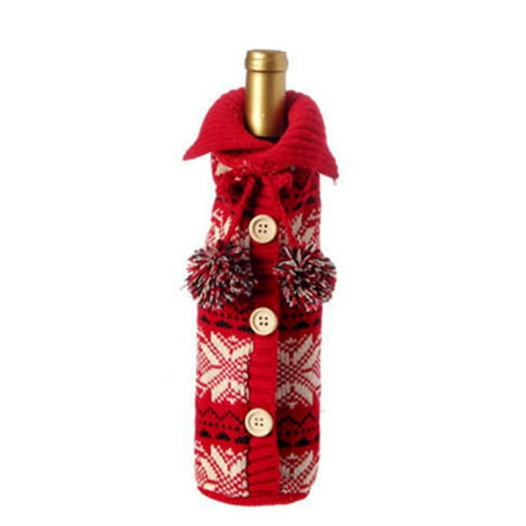 Raz 11" Alpine Chic Red, Black and Cream Snowflake Nordic Design Knit Christmas Wine Bottle Cover