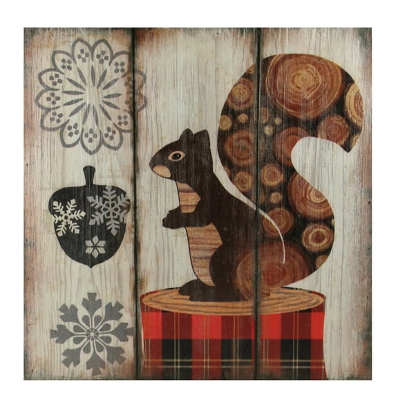 13.75" Alpine Chic Squirrel with Acorn and Snowflakes Wall Art Plaque