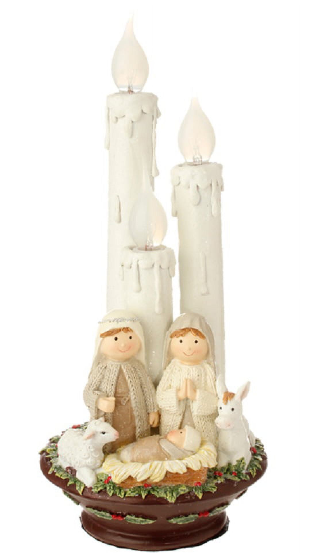 Raz 14.5" Pre-Lit White Holy Family Christmas Nativity with Candles Tabletop Decor