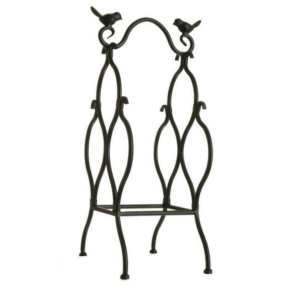 18" Antique-Style Black Table Top Wine Rack with Perched Birds - 3 Bottle Storage