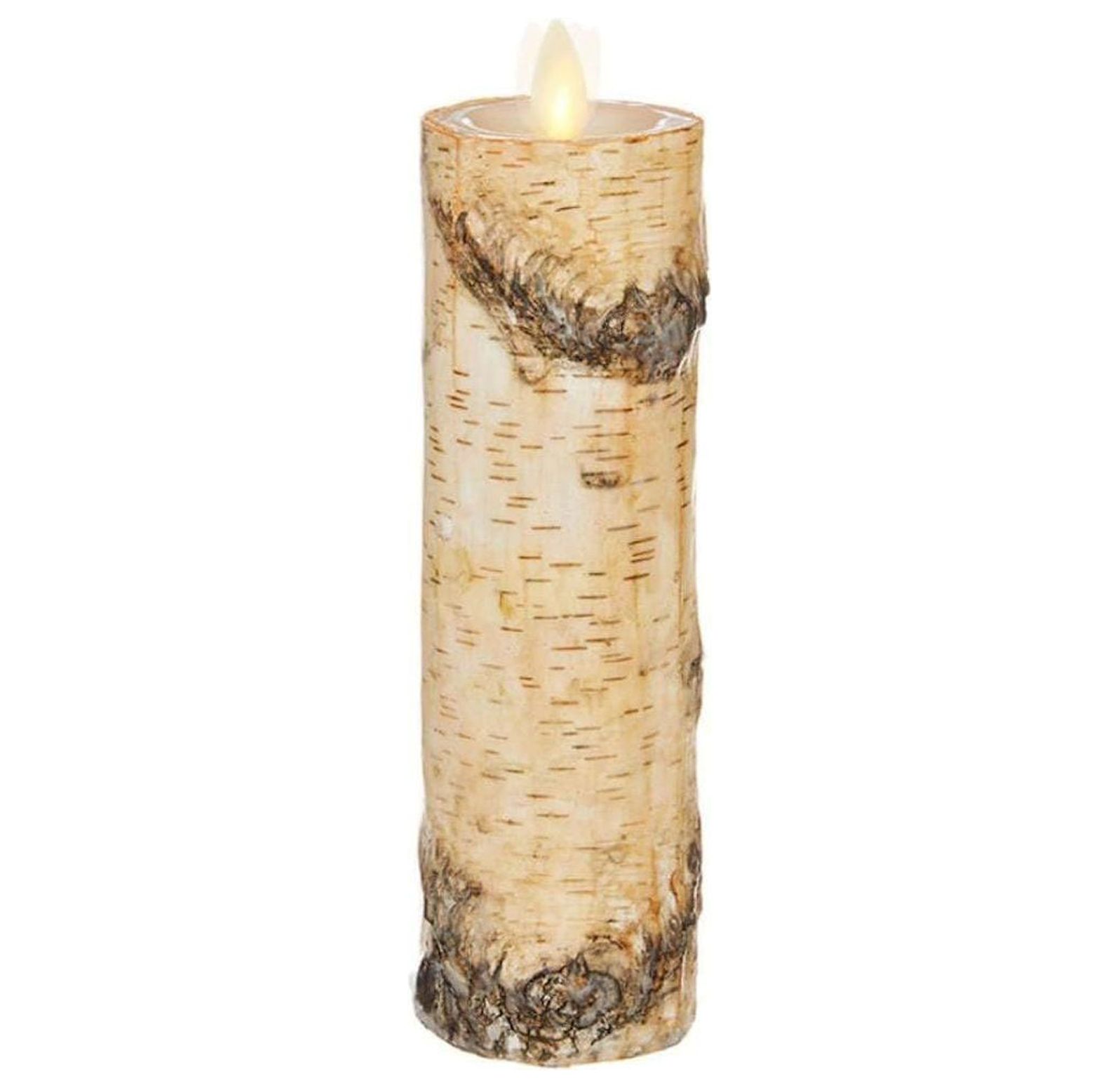 Raz 2"X8" Moving Flame Birch Wrapped Pillar Candle Beautiful