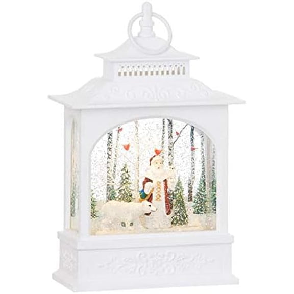 Raz 4040519 Woodland Santa and Polar Bear Lighted Water Lantern, 11 inches, White$$Home Decor, Kitchen, & Other