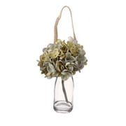 Raz 8.5 Clear and White Blooms Artificial Hydrangea Stem with Glass Jar
