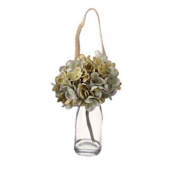 8.5" Clear and White Blooms Artificial Hydrangea Stem with Glass Jar