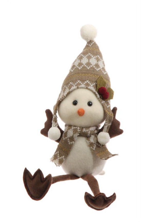 9.75" Country Cabin Decorative Sitting White Bird in Scarf and Hat Stuffed Animal Figure