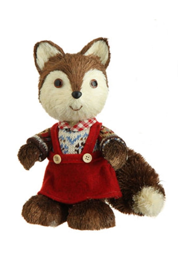 Raz 9" Bristly Brown Female Fox Cub in Red Jumper and Collared Sweater Christmas Table Top Figure