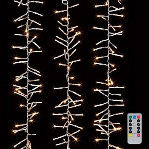 Raz Christmas Cluster Lights 44 Foot Garland with 1300 Warm White Lights on Clear Wire with Remote Control Exclusive Twinkle Function