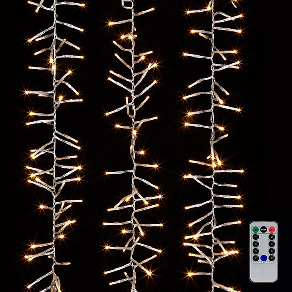 10-Foot Warm White LED Cluster Garland with Remote Control