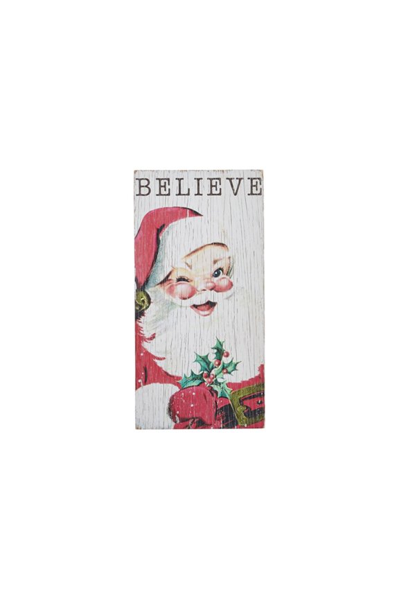 2021 Dear Santa 20-inch Believe Santa Textured Wood Wall Art