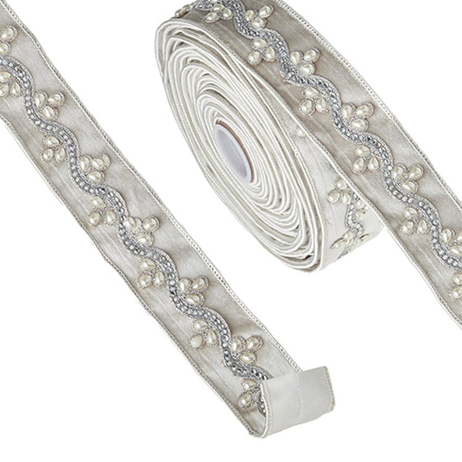 Jewled Ribbon Raz Imports 2022 Jeweled Ivory Velvet Ribbon, 2