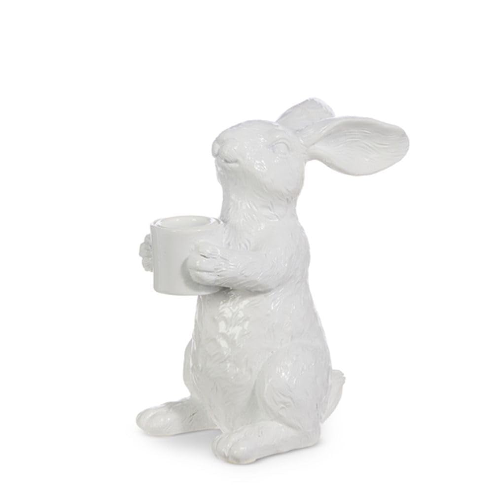 White Ceramic Rabbit Tabletop Candle Holder