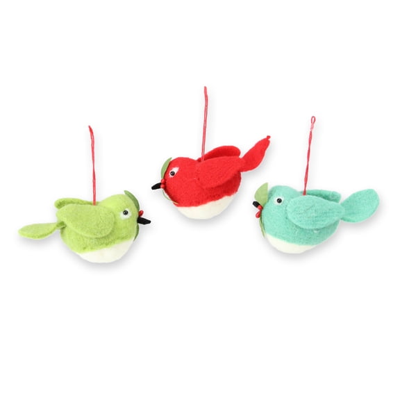 3ct Vibrantly Colored Birds with Holly Berries Christmas Ornaments 5"
