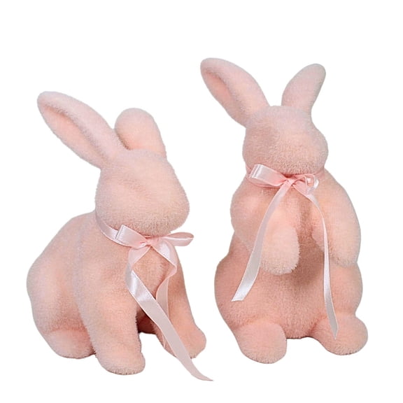 Raz Imports 8.75In Pastel Pink Flocked Bunnies Set/2, Polyester Foam, Easter Rabbit 4453333