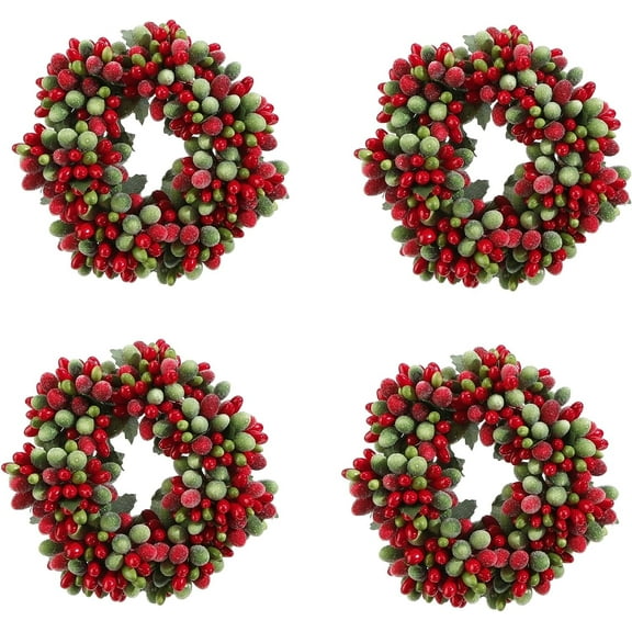 Raz Imports Candle Ring, 4.5" Red Beaded Berry - Set of 4 (3710117)