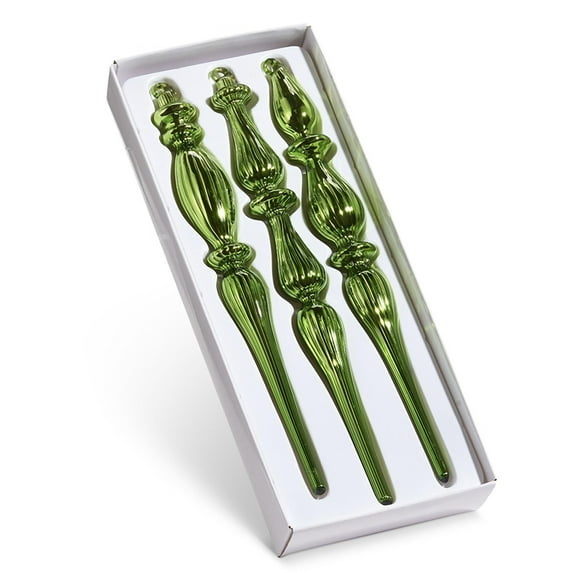Raz Imports Christmas Box of Green Finial Ornaments, Set of 3, 11-inch Height, Holiday Decoration
