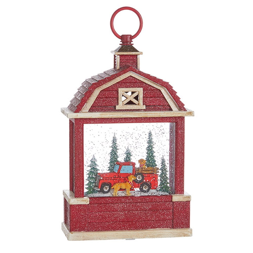 RAZ Imports 13.75 Inch Holiday Water Lantern With Swirling Glitter Tree – Battery Operated, Gold Finish