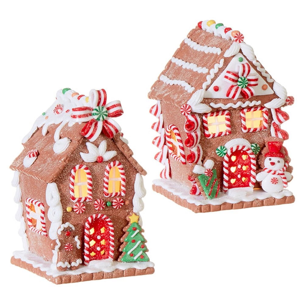 Raz Imports Kringle Candy Co. 5.5" Lighted Gingerbread House, Assortment of 2