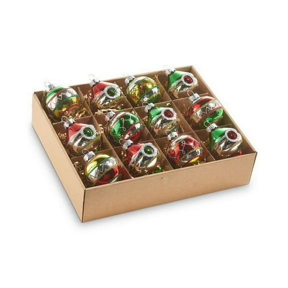 Raz Imports Vintage Style Christmas Ornaments Glass Set Box of 12