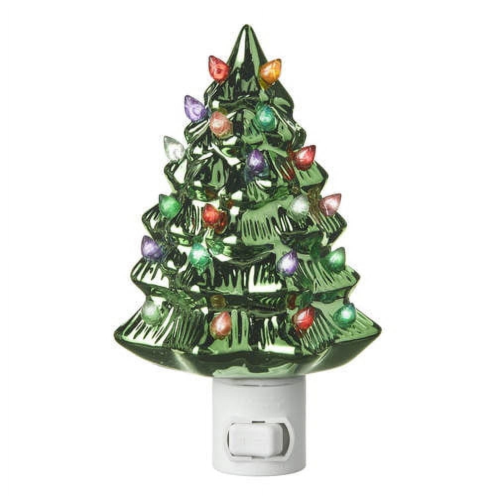 Vintage Green Ceramic Christmas Tree Night Light with Multicolored Bulbs