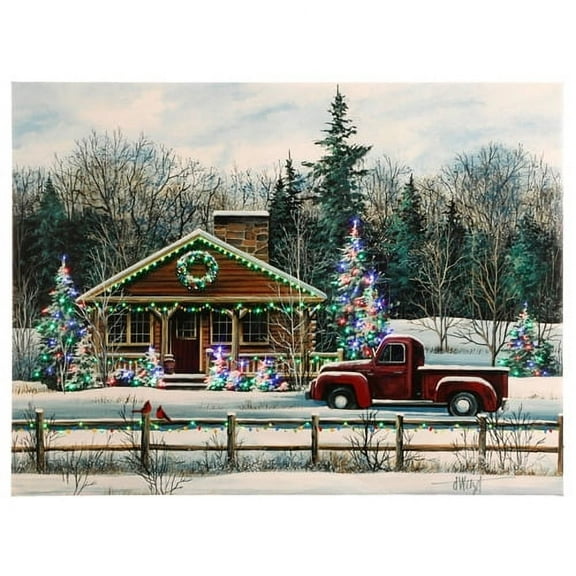 Raz Imports Yuletide Gathering 24-inch Winter Scene Lighted Print