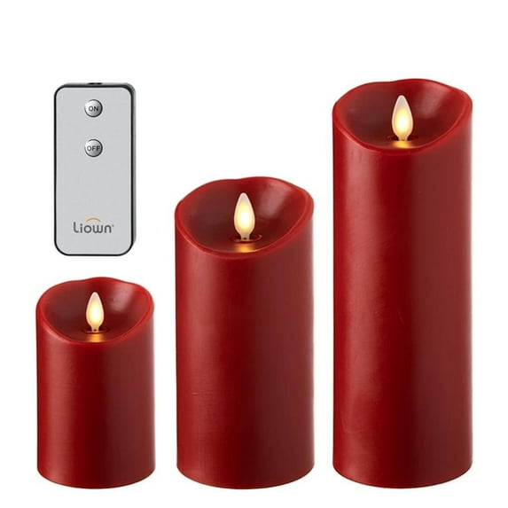 Raz Push Flame Red Pillar Candles with Remote, Set of 3