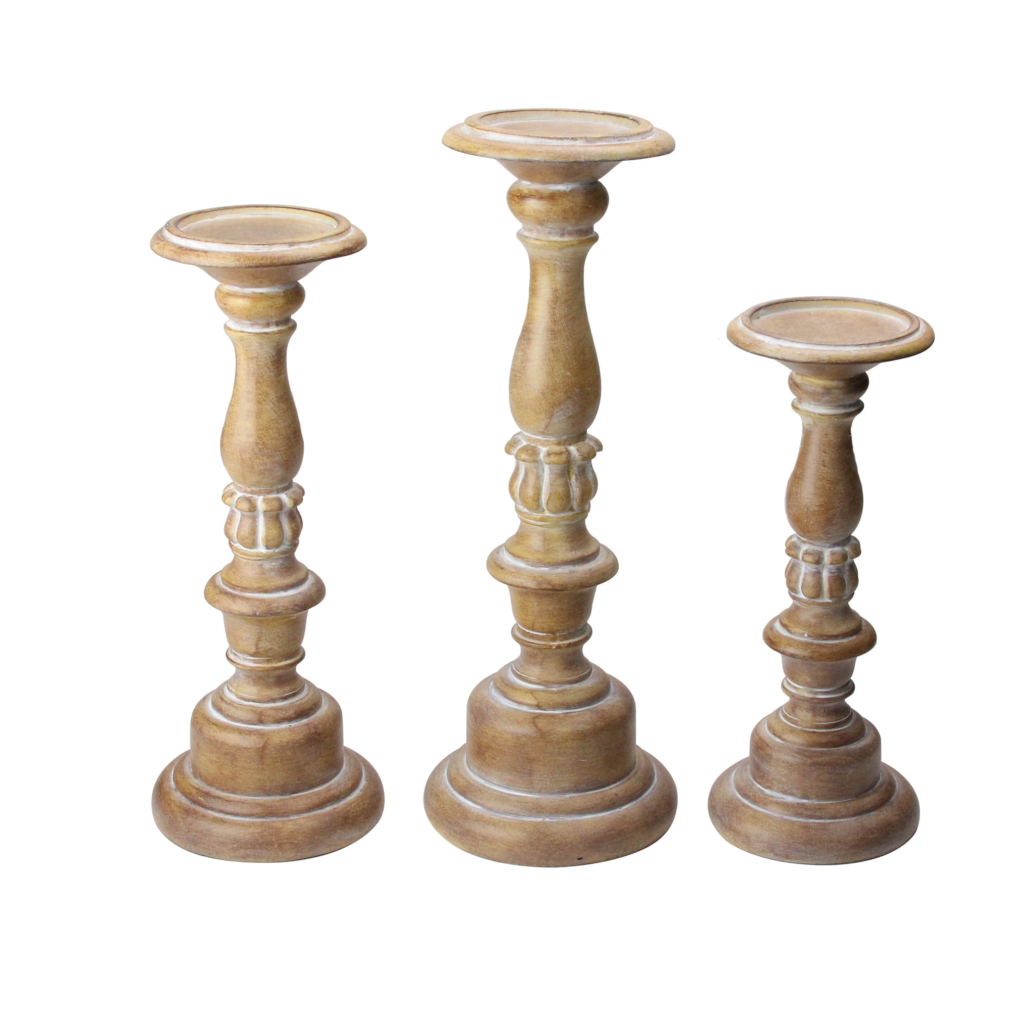 Raz Set of 3 Assorted Size Rustic White Dusted Pillar candle Holders 15 ...