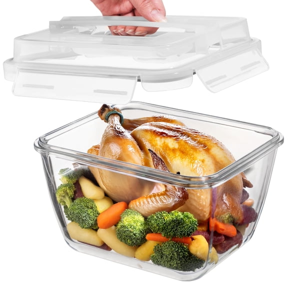 Razab 17 Cups / 132 Oz / 3900ml Large Glass Food Storage Containers with Lids - Leakproof, BPA-Free Large Meal Prep Container Ideal for Roasting Turkey, Store Leftover - Microwave & Oven Safe Y101