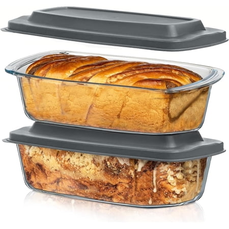 Razab 1800ml Large Glass Loaf Pans with Lids (Set of 2) 10 x 5in Bread Baking Pans, Bpa Free with Easy-Grip Handles