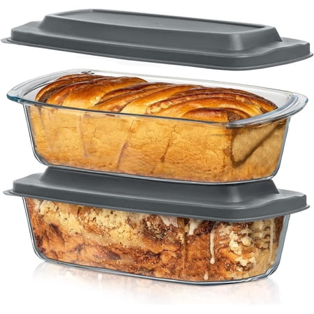 Razab 1800ml Large Glass Loaf Pans with Lids (Set of 2) 10 x 5in Bread Baking Pans, Bpa Free with Easy-Grip Handles