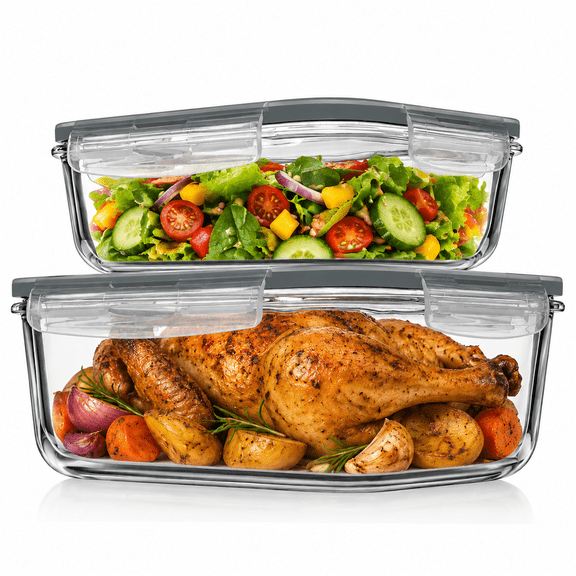 Razab 4 Pcs 1860ML & 1520ML Large Glass Food Storage Containers with Lids - Glass Meal Prep Containers with Lids for Roasting, Storing Leftover