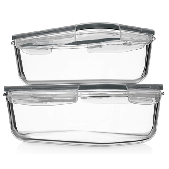 Razab 4 Pcs 1860ml & 1520ml Large Glass Food Storage Containers with Lids - Glass Meal Prep Containers with Lids for Roasting, Storing Leftover, Lunch Container, BPA Free, Microwave & Oven Safe