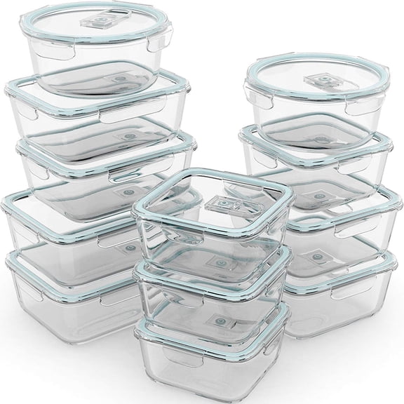 Razab 24 Pcs Glass Food Storage Containers with Lids, Bpa Free, Leakproof Meal Prep Container for Food and Vegetable Storage