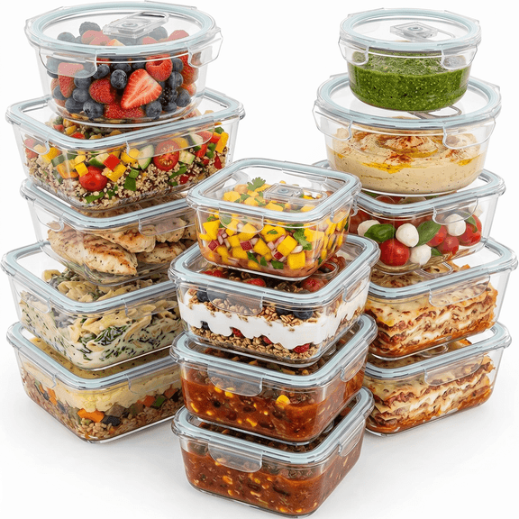 Razab 24 Pcs Glass Food Storage Containers with Lids, Bpa Free, Leakproof Meal Prep Container for Food and Vegetable Storage
