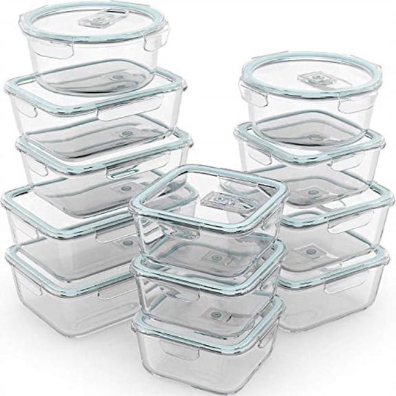 Razab 24 Pcs Glass Food Storage Containers with Lids, Bpa Free, Leakproof Meal Prep Container for Food and Vegetable Storage
