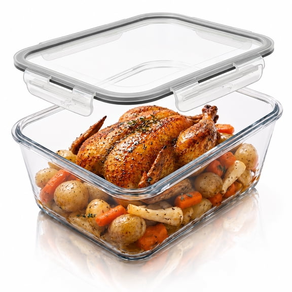 Razab 2700ml / 91Oz / 11.5 Cups Large Glass Food Storage Containers with Lids - Glass Meal Prep Containers for Roasting & Storing Leftover, Glass Lunch Container, Microwave & Oven Safe