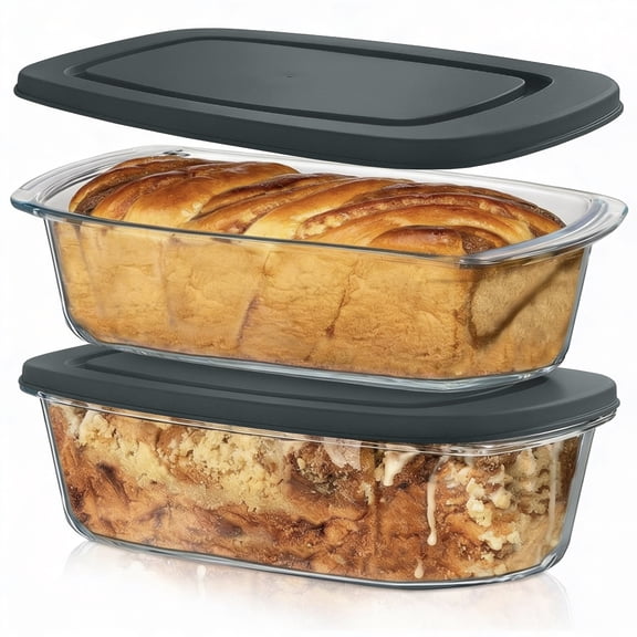Razab 4PCS Large Glass Loaf Pans with Lids, 1800 ML / 1.9 Qt Borosilicate Bread Baking Pans, 10 x 5 in Glass Loaf Pan with Easy-Grip Handles