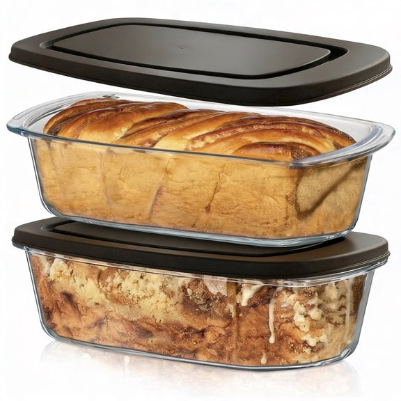 Razab 4PCS Large Glass Loaf Pans with Lids, 1800 ML / 1.9 Qt Borosilicate Bread Baking Pans, 10 x 5 in Glass Loaf Pan with Easy-Grip Handles