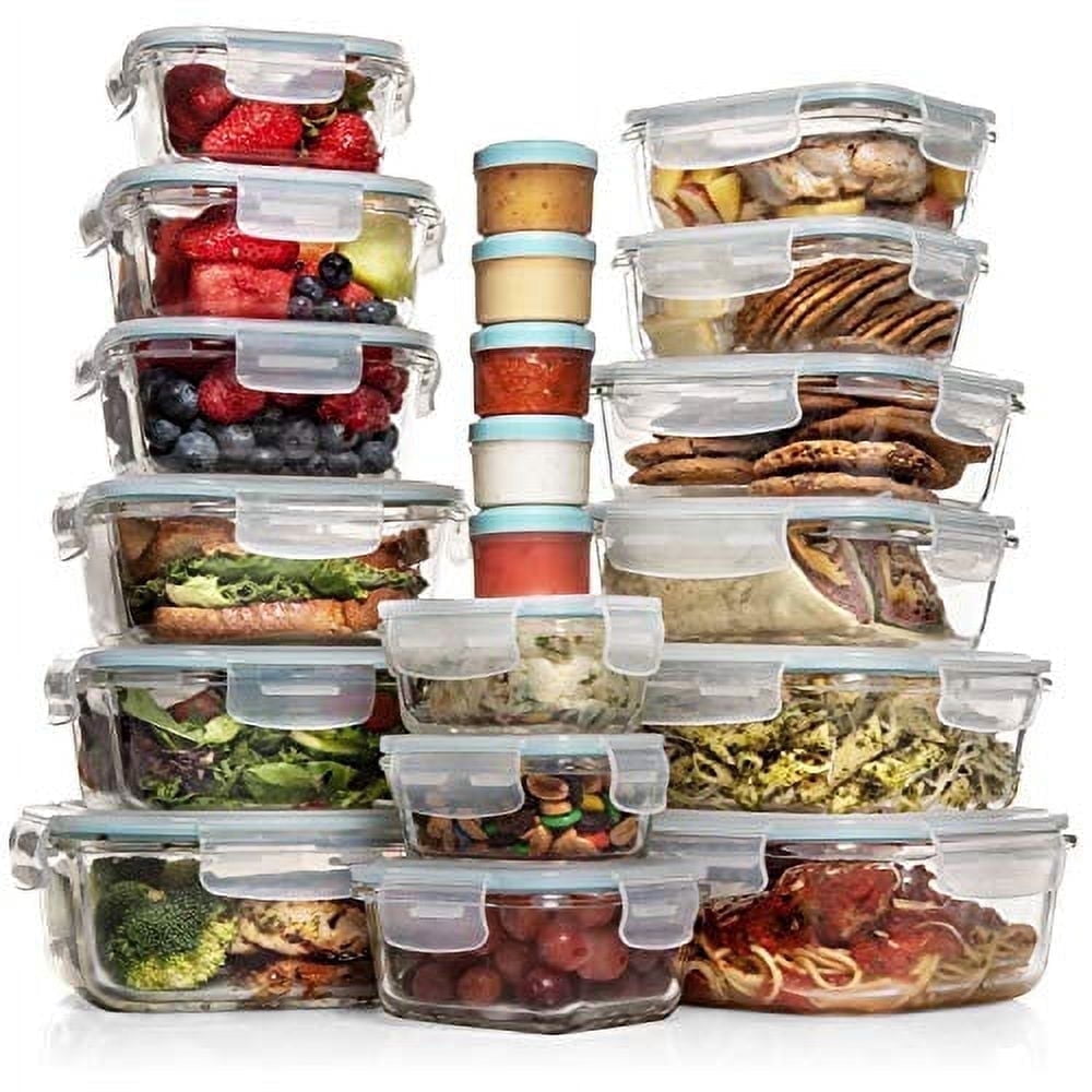 Razab 35 Pc Set Glass Food Storage Containers with Lids - Meal Prep Airtight Bento Boxes BPA-Free 100% Leak Proof (15 lids,15 glass & 5 Plastic Sauce/Dip Containers) - Walmart.com