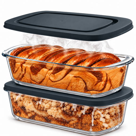 Razab 4PCS Large Glass Loaf Pans with Lids, 1800 ML / 1.9 Qt Borosilicate Bread Baking Pans, 10 x 5 in Glass Loaf Pan with Easy-Grip Handles