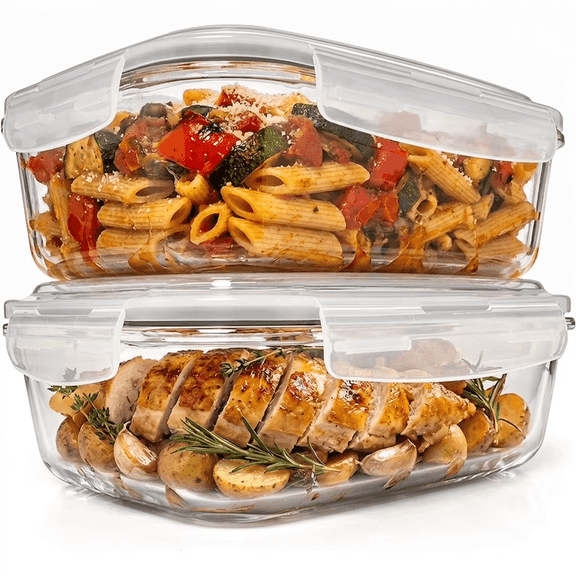 Razab 6.5 Cup, 52oz Large Glass Storage Containers with Lids (4-Pcs), Leakproof, Bpa Free Meal Prep Containers for Lunch and Leftovers