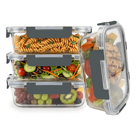 Razab 8 Pc 22 Oz Glass Meal Prep Containers with Lids (Set of 4) - Large Glass Food Storage Containers with Lids, Leak-Proof BPA-Free Glass Lunch Containers for leftover, Microwave & Oven Safe