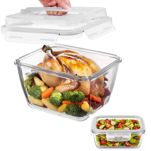 Razab 3900ml & 520ml Large Glass Food Storage Containers with Lids - Leakproof, BPA-Free Large Meal Prep Container Ideal for Roasting Turkey, Store Leftover - Microwave & Oven Safe