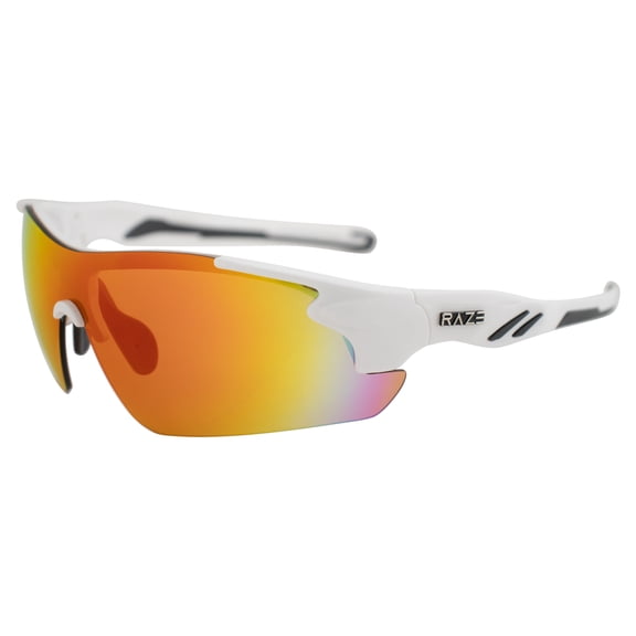 Raze Eyewear K-Frame Wrap Around Motorcycle Riding Sunglasses White Gloss Frame w/ High Definition Red Lenses
