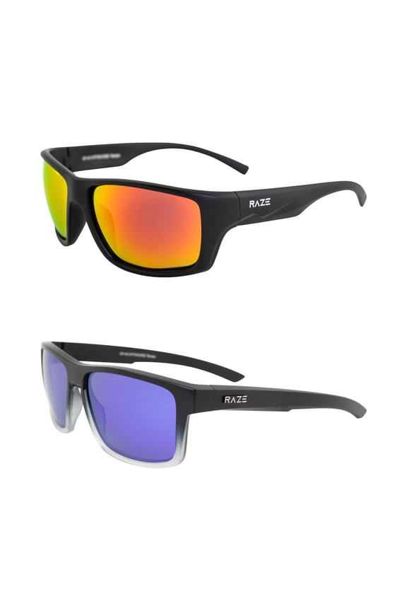 Eyewear Offshore Black Floating Water Sport Sunglasses with Polarized Red Z Lens & Black to Clear Fade Frame with Purple Mirrored Lenses 2 Pack